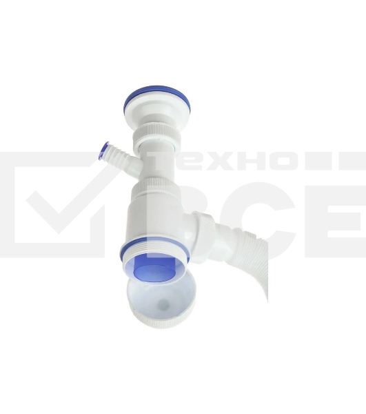 Сифон МИНИ ЭЛИТ для раковин 1'1/2 х 40/50 мм с нержавеющей чашкой 63 мм с отводом для стиральной или посудомоечной машины и c гофротрубой L800 мм