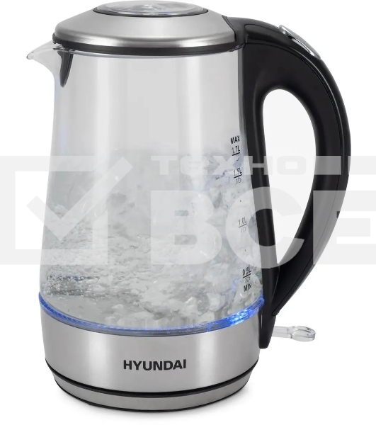Чайник электрический Hyundai HYK-G8406 1.7л. 2200Вт прозрачный/черный (корпус: нержавеющая сталь)