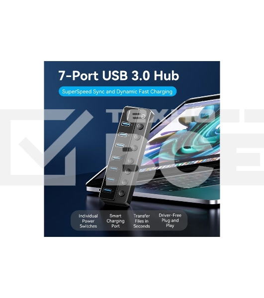 Концентратор Vention OTG USB 3.0 на 7 портов черный
