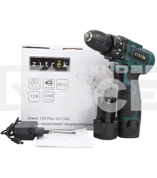 Дрель-шуруповерт Zitrek Green 12V Plus 085-1014, Аккумуляторная, 12В, 2 АКБ