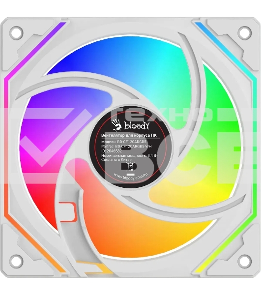 Вентилятор для корпуса Bloody BD-CF120ARGB5 LCD ARGB белый, 120 мм, 1600 об/мин, 26 дБ, 4 pin