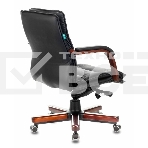 Кресло руководителя Бюрократ T-9927WALNUT-LOW/BL черный, кожа, низкая спинка, крестовина дерево, фото14