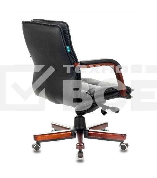 Кресло руководителя Бюрократ T-9927WALNUT-LOW/BL черный, кожа, низкая спинка, крестовина дерево