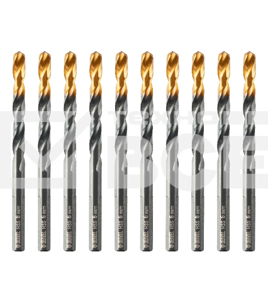 Сверло по металлу Denzel 6 мм, HSS-Tin, Golden Tip, 10 шт.