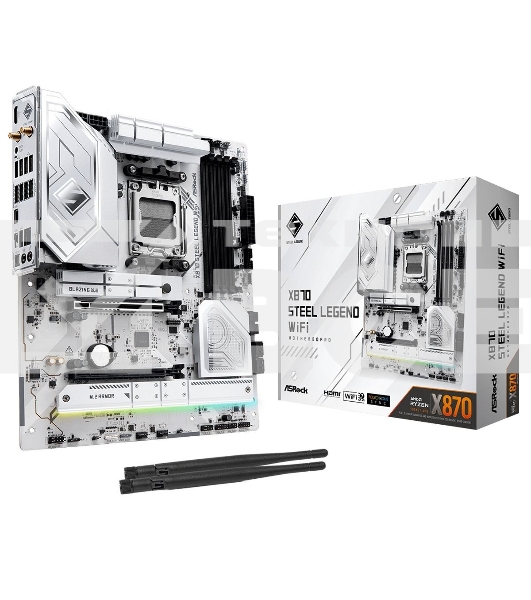 Материнская плата ASRock X870 STEEL LEGEND WIFI, AM5, AMD X870, 4xDDR5, 4xSATA, 3xM.2, 1xPCIe 5.0 x16, 1xPCIe 5.0 x4, 1xHDMI, 1x2.5Gb LAN, Wi-Fi 7, Bluetooth 5.4, 2xUSB-C 40Gbps, 2xUSB-A 10Gbps, 3xUSB-A 5Gbps, 4xUSB-A 2.0, 1xTOSLINK, 2x3.5 мм, 7.1, ATX
