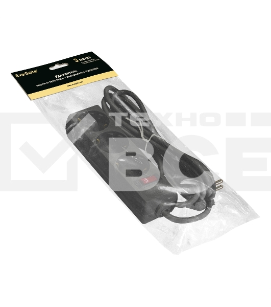 Удлинитель ExeGate EC-3-3B EX279351RUS чёрный, 3 м, евровилка, 3 розетки, 2200 Вт