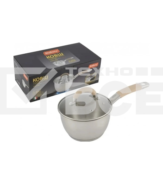 Ковш MALLONY Fortuna нержавеющая сталь, с крышкой 1,65 л, диаметр 16 см, капсулированное дно