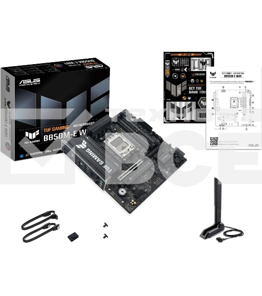 Материнская плата ASUS TUF GAMING B850M-E WIFI, AM5, AMD B850, 4xDDR5, 4xSATA, 3xM.2, 1xPCIe 5.0 x16, 1xPCIe 3.0 x1, 1xHDMI, 2xDP, 1x2.5Gb LAN, Wi-Fi 6E, Bluetooth 5.3, 1xUSB-C 10Gbps, 1xUSB-A 10Gbps, 2xUSB-A 5Gbps, 4xUSB-A 2.0, 3x3.5 мм, 7.1, mATX