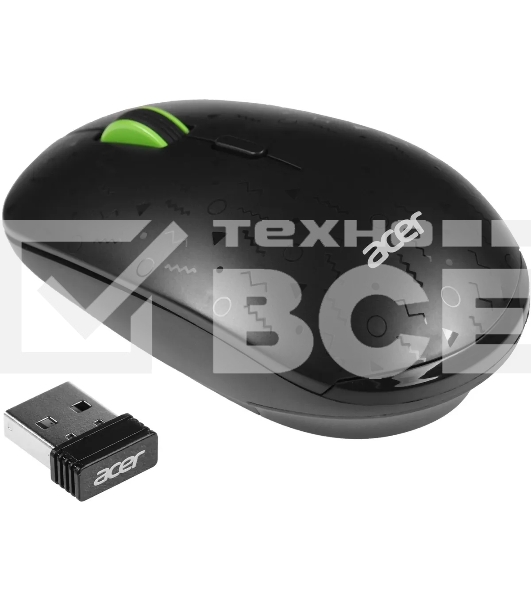 Мышь беспроводная Acer OMR307 черный, 1600 dpi, радиоканал, USB, кнопки - 4