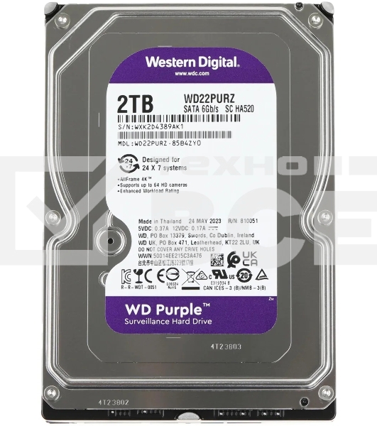 Жесткий диск Western Digital 2Tb 5400rpm WDC PURPLE WD22PURZ SATA 6GB/S 256MB