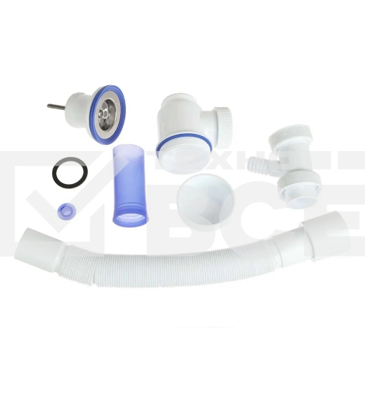 Сифон МИНИ ЭЛИТ для раковин 1'1/2 х 40/50 мм с нержавеющей чашкой 63 мм с отводом для стиральной или посудомоечной машины и c гофротрубой L800 мм