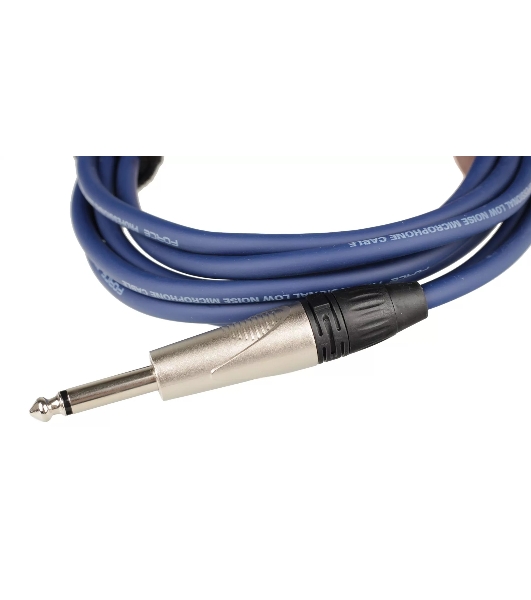 Кабель гитарный FORCE FGC-09/3 BL1/4' TS Jack - 1/4' TS Jack, высококачественный, малошумящий с проводниками из безкислородной меди OFC, диаметр 6 мм, профессиональные металлические разъемы, длина 3 м, цвет синий