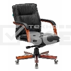 Кресло руководителя Бюрократ T-9927WALNUT-LOW/BL черный, кожа, низкая спинка, крестовина дерево, фото 1