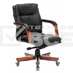 Кресло руководителя Бюрократ T-9927WALNUT-LOW/BL черный, кожа, низкая спинка, крестовина дерево