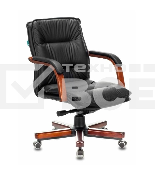 Кресло руководителя Бюрократ T-9927WALNUT-LOW/BL черный, кожа, низкая спинка, крестовина дерево