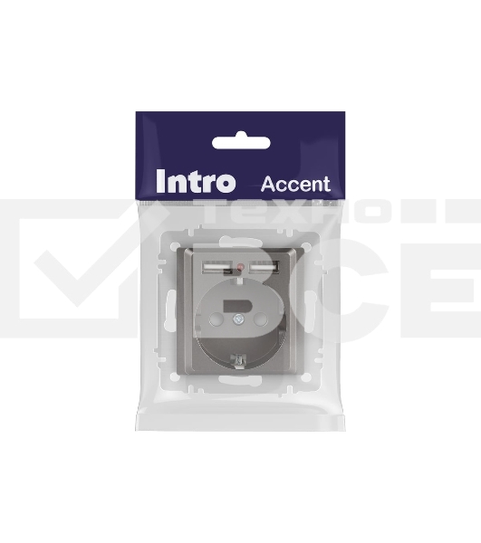 Розетка Intro Accent 6-410-09 P+E Schuko со шторками 16А-250В + 2хUSB IP20 СУ титан Б0063711