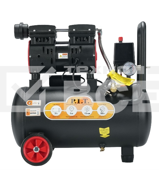 Компрессор поршневой P.I.T. PAC24-C1 безмасляный 110л/мин 24л 600Вт черный/красный
