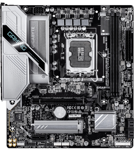 Материнская плата Gigabyte H810M GAMING WIFI6 GEN5, LGA 1851, Intel H810, 2xDDR5, 4xSATA, 1xM.2, 1xPCIe 5.0 x16, 1xPCIe x1, 1xHDMI, 1xDP, 1x2.5Gb LAN, Wi-Fi 6, Bluetooth 5.4, 1xUSB-A 5Gbps, 5xUSB-A 2.0, 1xPS/2, 3x3.5 мм, 7.1, mATX