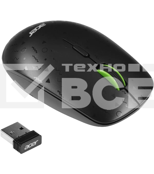 Мышь беспроводная Acer OMR307 черный, 1600 dpi, радиоканал, USB, кнопки - 4