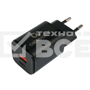 Зарядное устройство Cablexpert MP3A-PC-43, 30Вт, 3А, быстрая зарядка QC3.0/PD, 2 порта: USB и Type-C, черный, пакет