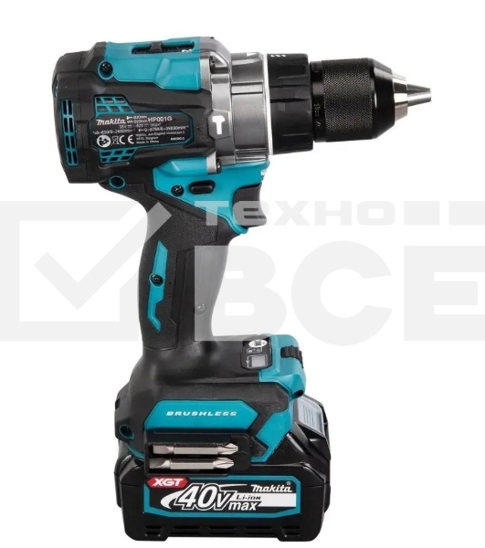 Дрель-шуруповерт Makita HP001GD201, Аккумуляторная, 40В, 2 АКБ, Ударная, Кейс
