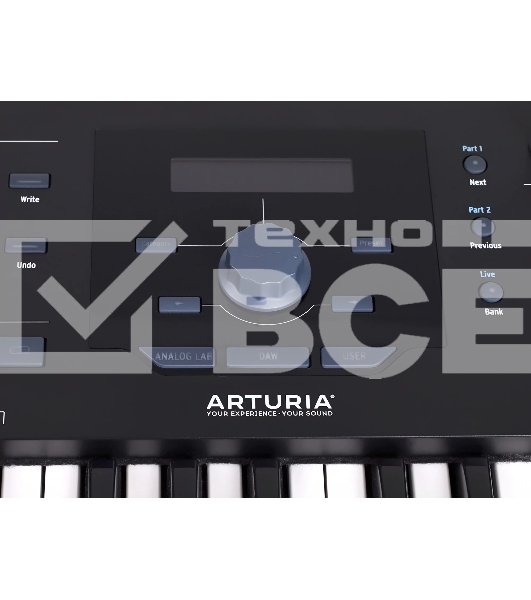 Клавиатура MIDI [230621] Arturia [KeyLab mkII 49 Black] 49 клавиш, чувствительных к силе нажатия с послекасанием, 16 пэдов с RGB-подсветкой, 9 фейдеров, 9 поворотных регуляторов, входы для педалей экспрессии и сустейна, 4 выхода CV/Gate, MIDI, USB
