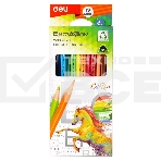 Карандаши цветные Deli EC113-12 Enovation, трехгранный профиль, пластик 12 цветов, коробка с европодвесом (12шт), фото2