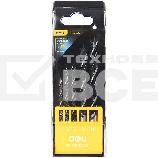 Набор сверл по дереву 5 шт (4/5/6/8/10 мм) Deli DH-MGZ005-ED1 сталь 45#, пласт.кейс