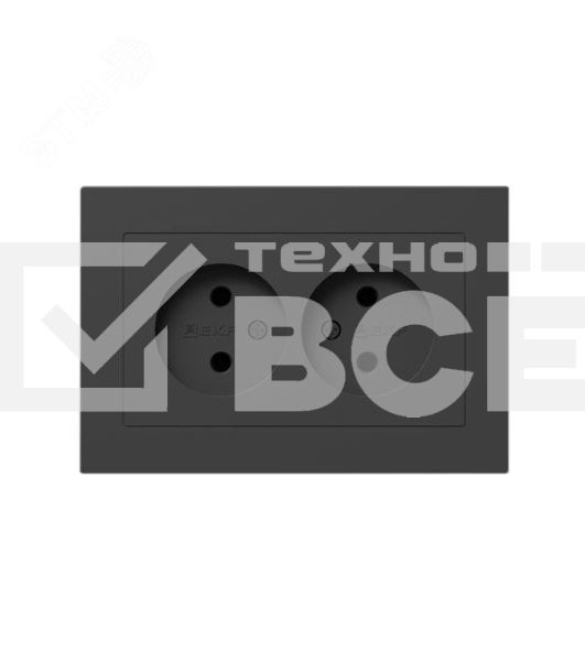 Розетка 2-м СП Эпика 16А без заземл. без защ. шторок с рамкой механизм черный EKF UP1-SOB-200