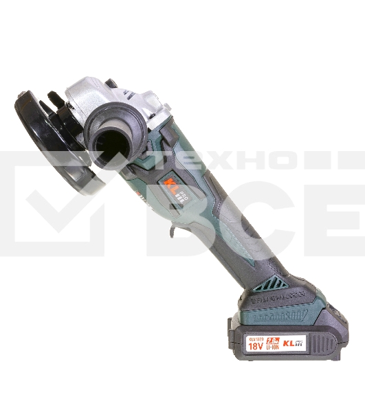Угловая шлифовальная машина бесщеточная (болгарка) аккумуляторная KLPRO KLAT18B-20 (18В, Li-ion-2шт, 2.0Ач, 115мм, М14, 8500 об/мин З/У,сумка)