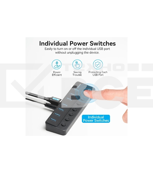 Концентратор Vention OTG USB 3.0 на 7 портов черный