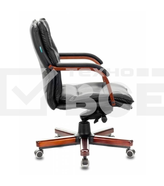 Кресло руководителя Бюрократ T-9927WALNUT-LOW/BL черный, кожа, низкая спинка, крестовина дерево