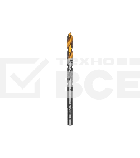 Сверло спиральное по металлу Denzel 7,5 x 109мм, Р6М5, Golden Tip, многогранная заточка