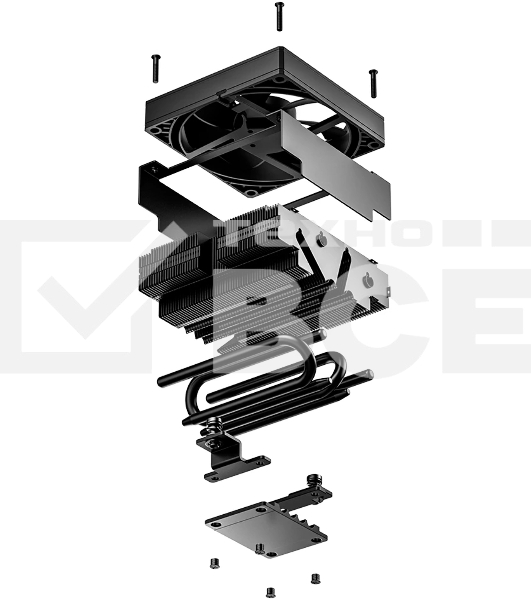 Кулер для процессора ID-COOLING IS-53-XT BLACK LGA1851/1700/1200/115X/AM5/AM4 низкопрофильный высота 53мм (24шт/кор, TDP 120W, PWM, 4 тепл.трубок/медная база, FAN 92мм, черный) BOX