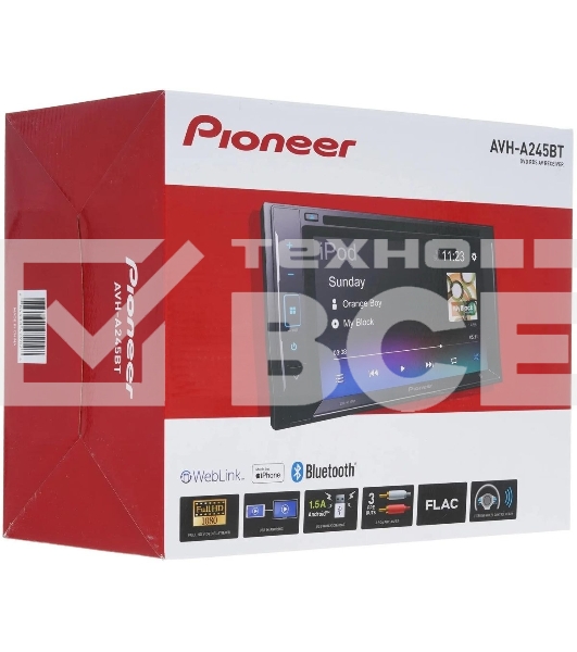 Автомагнитола Pioneer AVH-A245BT, 2 DIN, 6.2', CD, Bluetooth, USB Type-A, AUX, пульт ДУ
