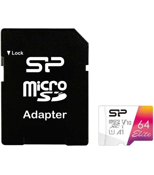 Флеш карта microSD 64Gb Silicon Power Elite A1 microSDXC Class 10 UHS-I U3 100 Mb/s (SD адаптер)