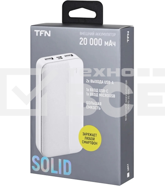 Мобильный аккумулятор TFN Solid PB-282 20000mAh 11W 2.1A 2xUSB-A белый (TFN-PB-282-WH)