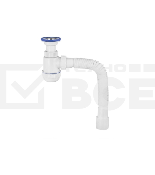 Сифон МИНИ ЭЛИТ для раковин 1'1/2 x 40/50 мм с нержавеющей чашкой 63 мм и с гофротрубой L800 мм, литой выпуск