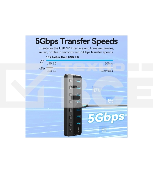 Концентратор Vention OTG USB 3.0 на 7 портов черный
