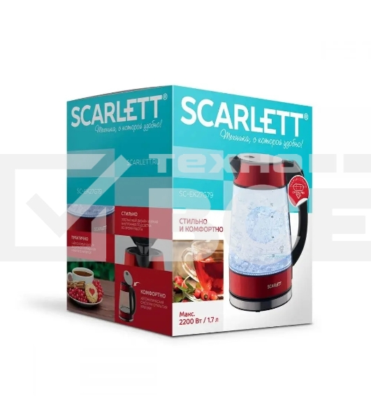 Чайник электрический Scarlett SC-EK27G79 красный, 2200 Вт, 1.7 л