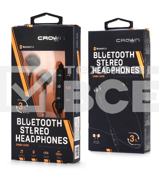 Беспроводные/проводные наушники Crown CMBH-5098 черный, полноразмерные, Bluetooth + проводной, складная конструкция, до 12 ч