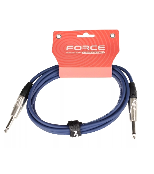 Кабель гитарный FORCE FGC-09/3 BL1/4' TS Jack - 1/4' TS Jack, высококачественный, малошумящий с проводниками из безкислородной меди OFC, диаметр 6 мм, профессиональные металлические разъемы, длина 3 м, цвет синий