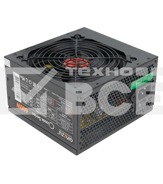 Блок питания Ginzzu CB600 12CM black,24+4p,2 PCI-E(6+2), 4*SATA,3*IDE,оплетка MB, кабель питания