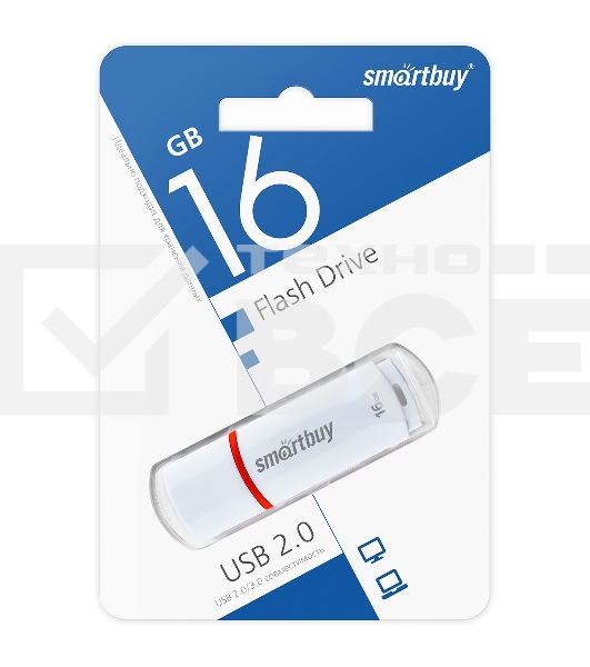 Флеш диск USB 2.0 Flash Drive 16GB Smartbuy Crown White (SB16GBCRW-W)