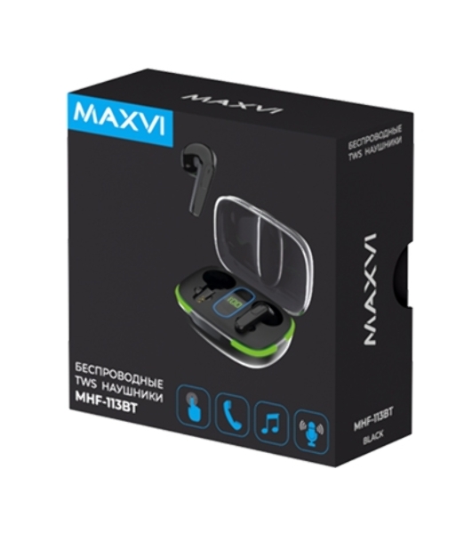 Беспроводные наушники Maxvi MHF-113BT черные TWS\LCD\Sensor\200мАч\5.3\кабель Type-C