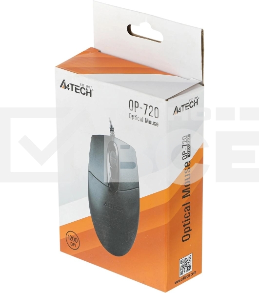 Мышь проводная A4Tech OP-720 черный, 1200 dpi, USB, кнопки - 3