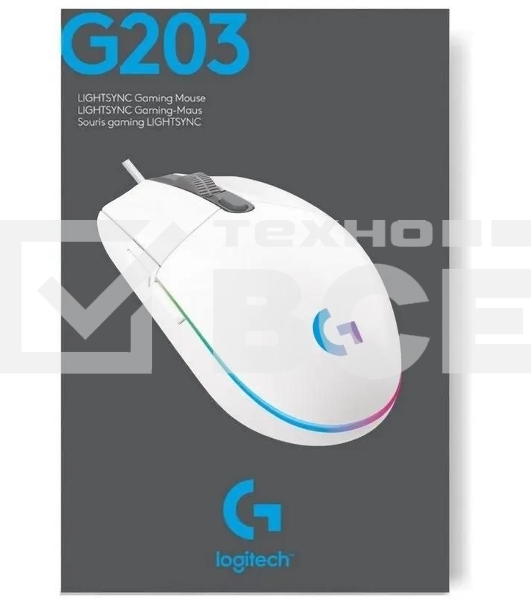 Мышь проводная Logitech G102 LIGHTSYNC белый, 8000 dpi, USB, кнопки - 6