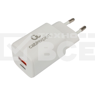 Зарядное устройство Cablexpert MP3A-PC-42, 30Вт, быстрая зарядка QC3.0/PD, 2 порта: USB и Type-C, белый, пакет