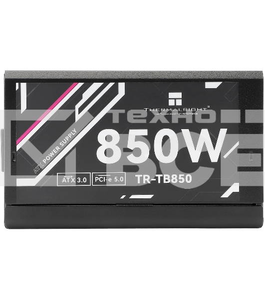 Блок питания Thermalright, 850W 80+ Bronze (ATX, 3.0, PCIe 5.0, Full modular, 1x24(20+4)pin, 2xCPU 8(4+4)pin, 4xPCIe*2 8(6+2)pin, 3xSATA3, 1x12+4pin (12VHPWR PCIe 5.0 12+4pin 600mm), 3xMOLEX4pin, Active, 120x120mm, 150x140x86mm, APFC, black)