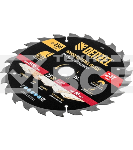 Пильный диск по дереву Denzel ф250 х 30 мм, 24 зубьев 733567